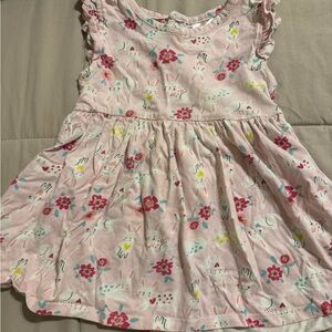 Girls' Pink Floral & Bunny Ruffle-Sleeve Dress